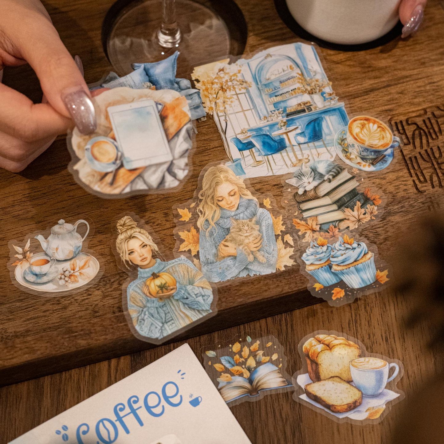 20pcs Watercolor Coffee Girl Sticker Pack | Cute Decorative Planner Stickers | Scrapbooking Collage Junk Journal Album Sticker Supplies
