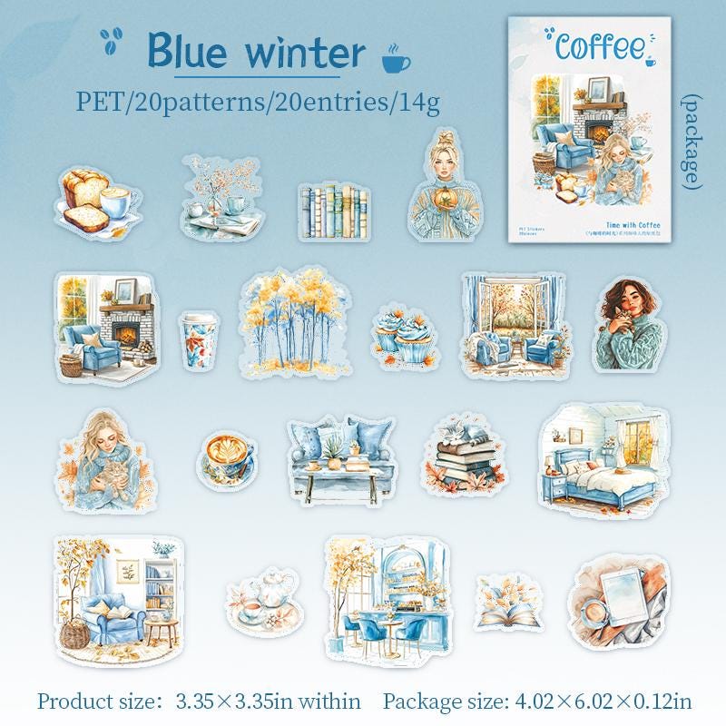 20pcs Watercolor Coffee Girl Sticker Pack | Cute Decorative Planner Stickers | Scrapbooking Collage Junk Journal Album Sticker Supplies