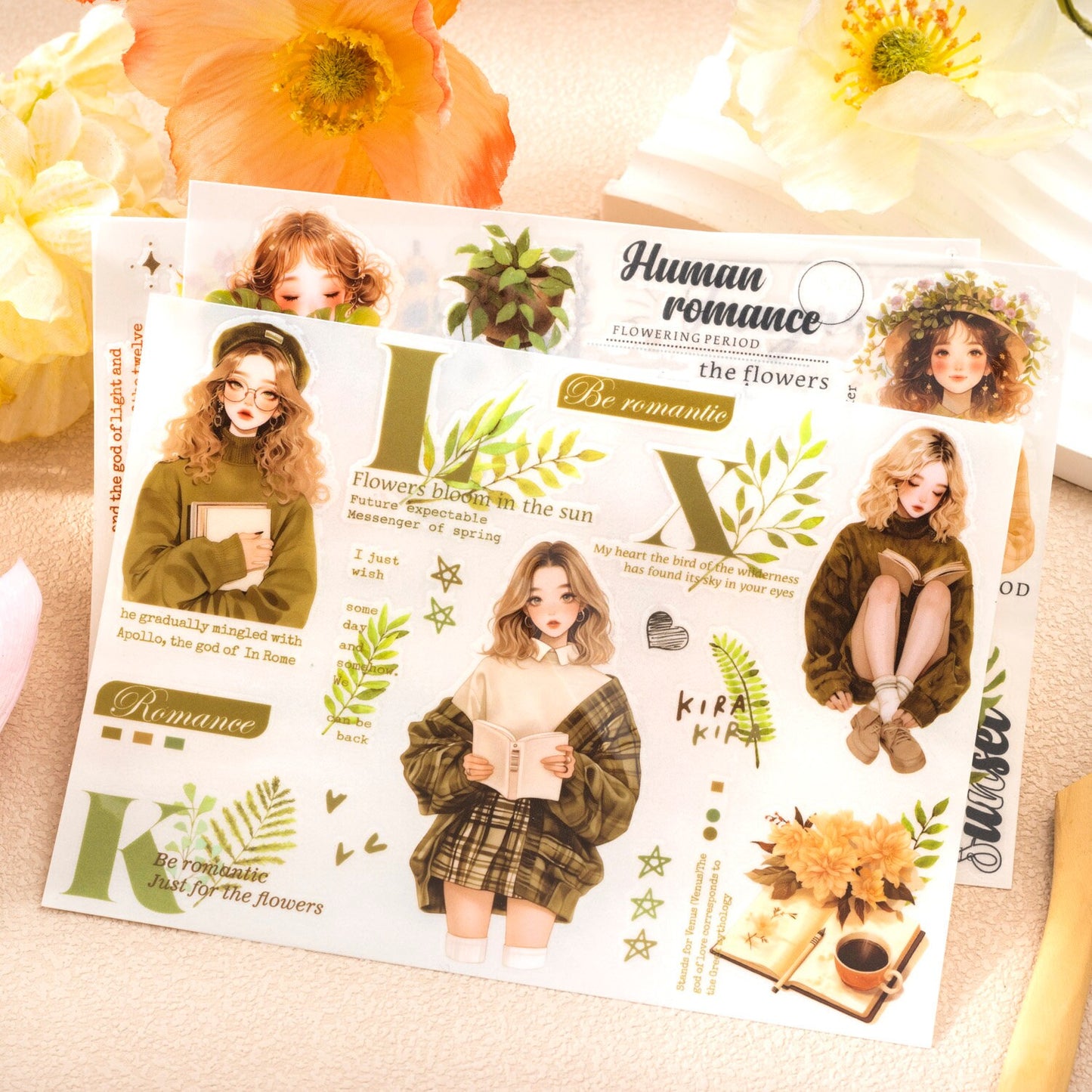 Flowers Girl Transfer Stickers | Junk Journal |Planner Sticker Scrapbooking Supplies|Die Cut Stickers Creative DIY Journal Stationery