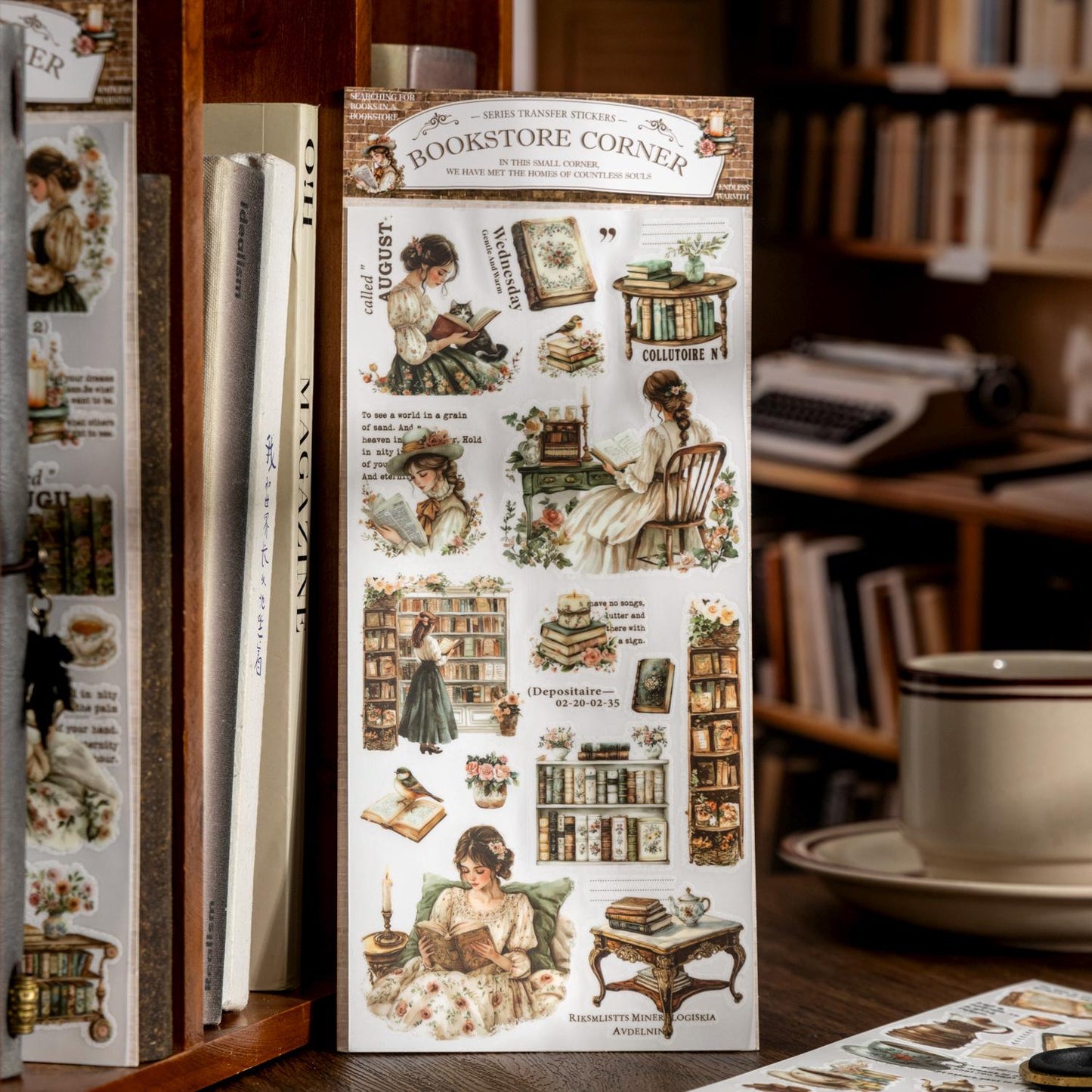 The Corner of Bookstore | Coffee Reading Aesthetic Sticker|Retro Planner Junk Journal Decorative Stickers Scrapbooking Collage Supplies