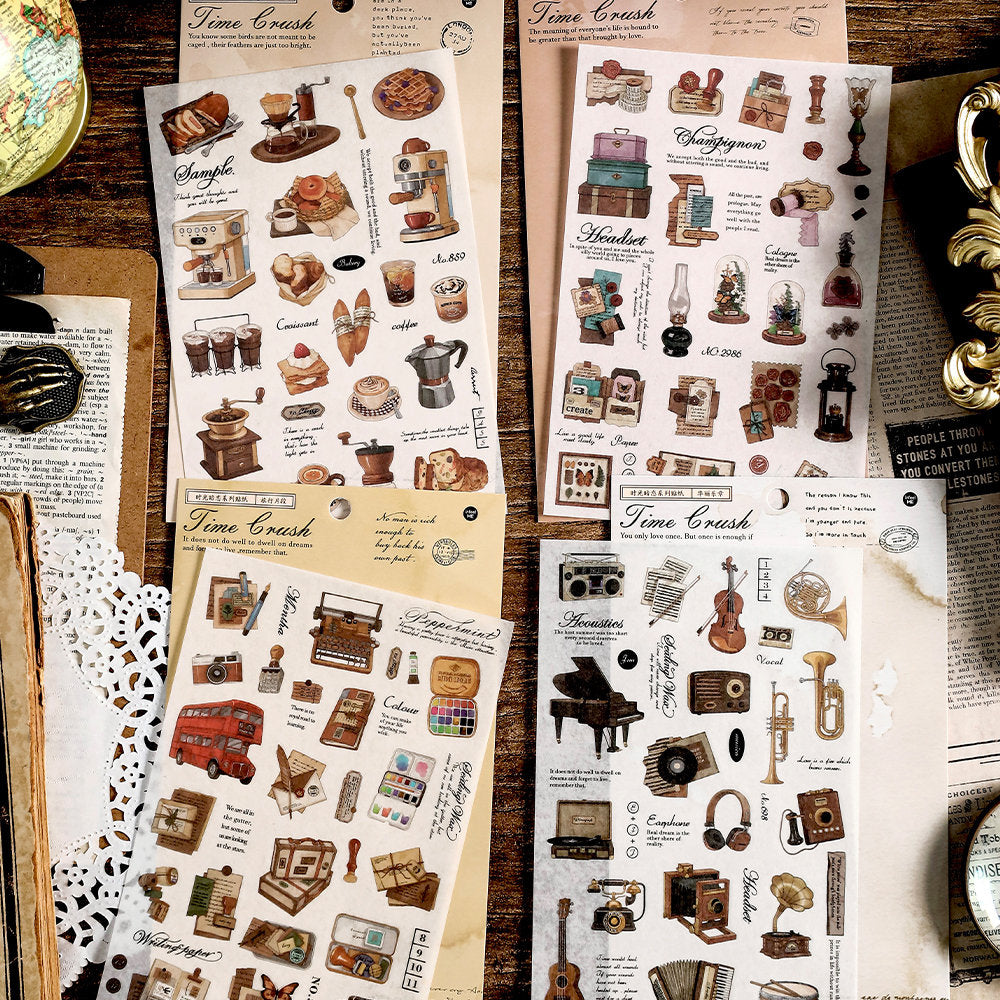 Retro Life Aesthetics Stickers | Coffe Stickers | Musical Instruments Sticker Set | Bread Junk Journal Stickers | Scrapbooking Supplies