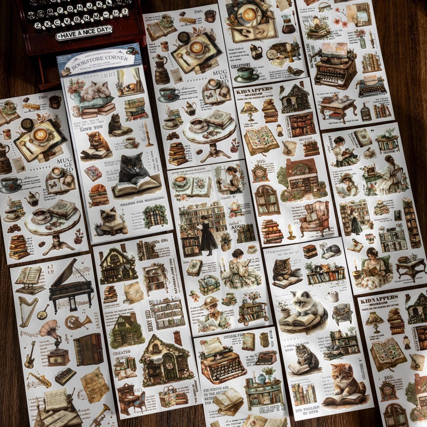 The Corner of Bookstore | Coffee Reading Aesthetic Sticker|Retro Planner Junk Journal Decorative Stickers Scrapbooking Collage Supplies