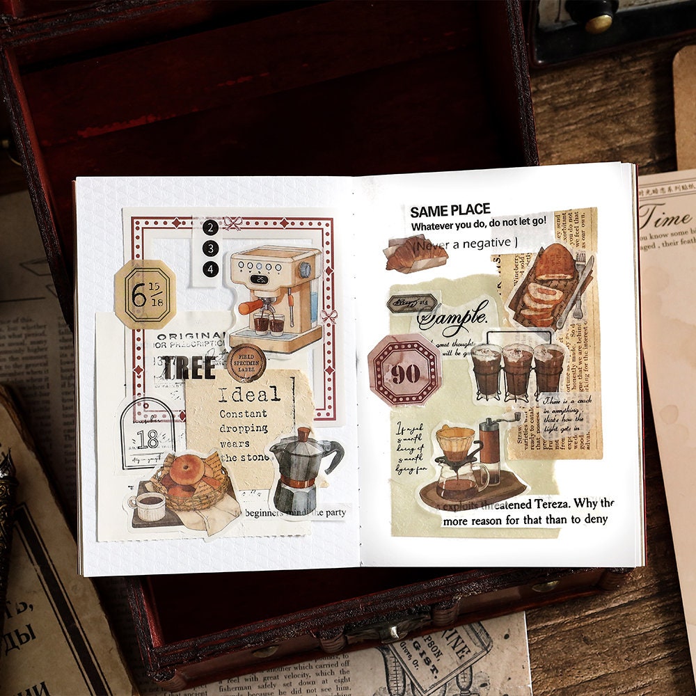 Retro Life Aesthetics Stickers | Coffe Stickers | Musical Instruments Sticker Set | Bread Junk Journal Stickers | Scrapbooking Supplies