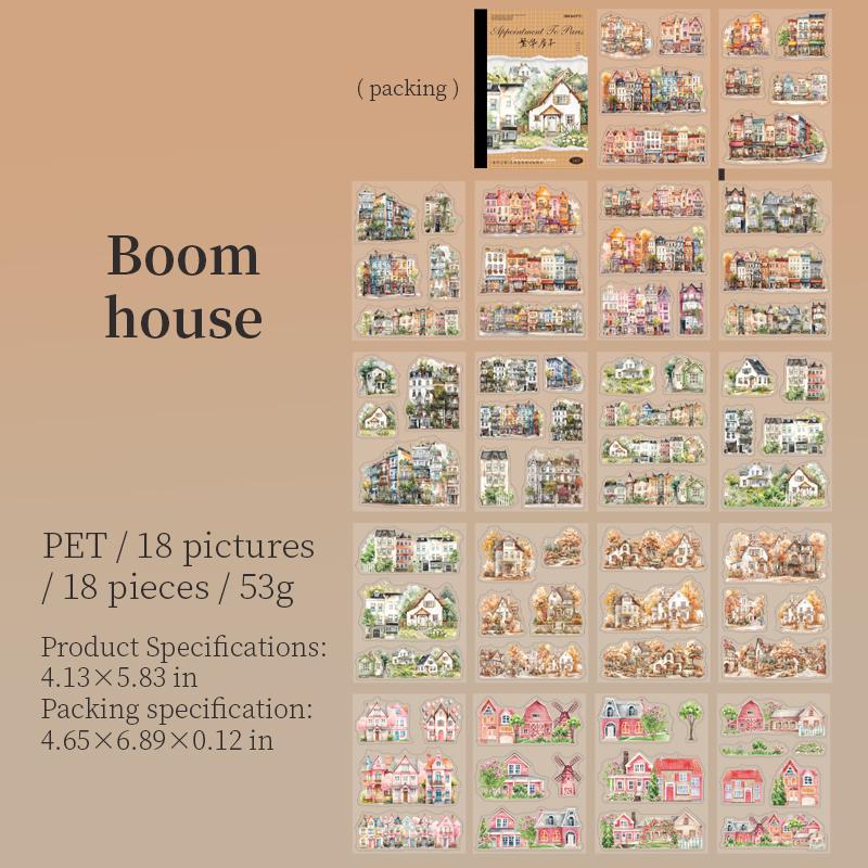18 Sheets Character Sticker Book | Coffee Travel House Girl Flower Stickers for Journal Collage | Junk Journal Journaling DIY Kit Supplies