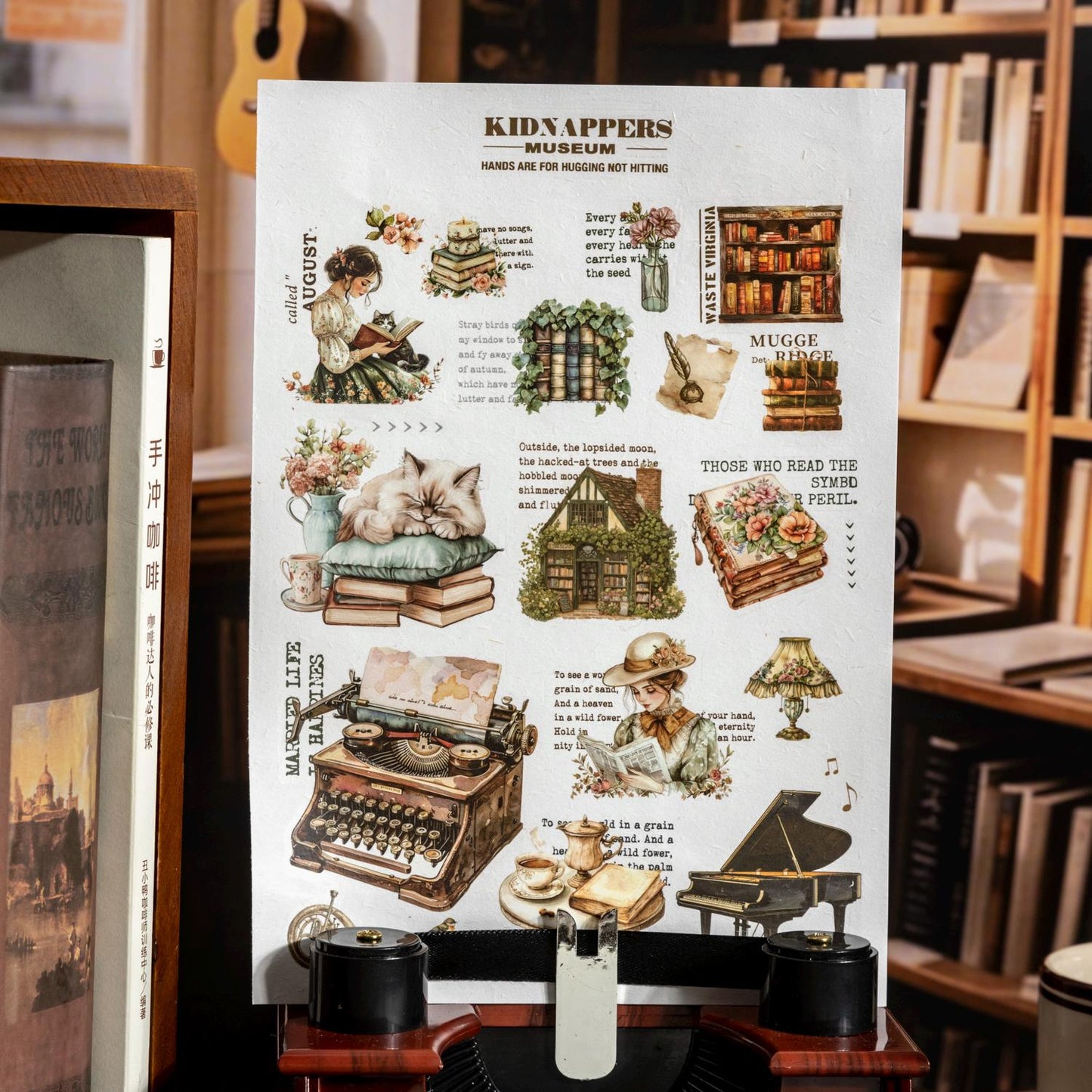 The Corner of Bookstore | Coffee Reading Aesthetic Sticker|Retro Planner Junk Journal Decorative Stickers Scrapbooking Collage Supplies
