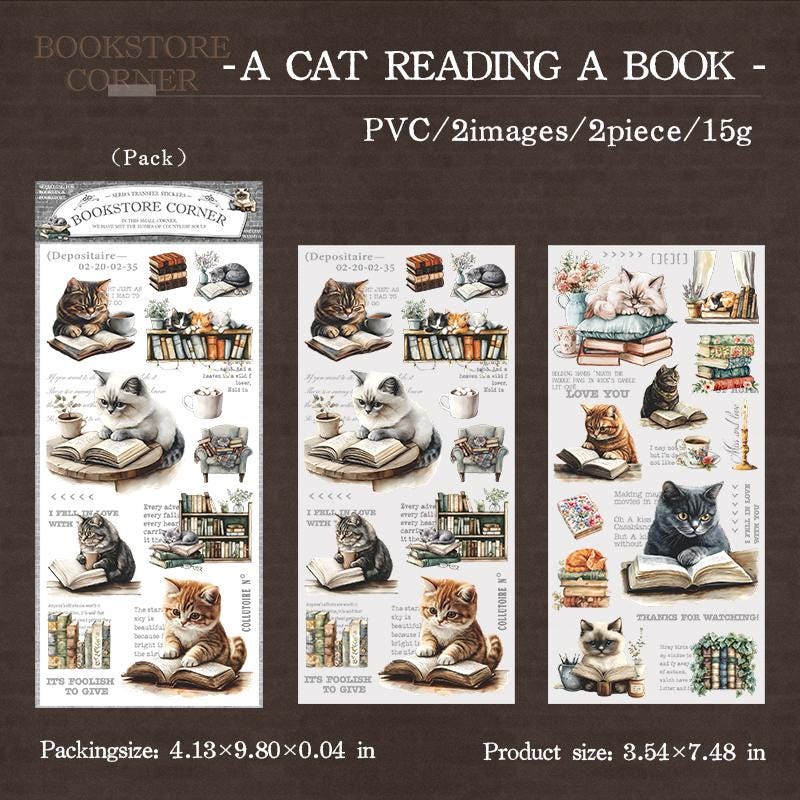 The Corner of Bookstore | Coffee Reading Aesthetic Sticker|Retro Planner Junk Journal Decorative Stickers Scrapbooking Collage Supplies