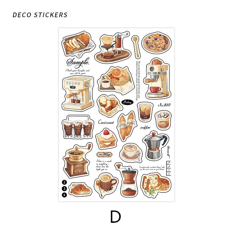 Retro Life Aesthetics Stickers | Coffe Stickers | Musical Instruments Sticker Set | Bread Junk Journal Stickers | Scrapbooking Supplies