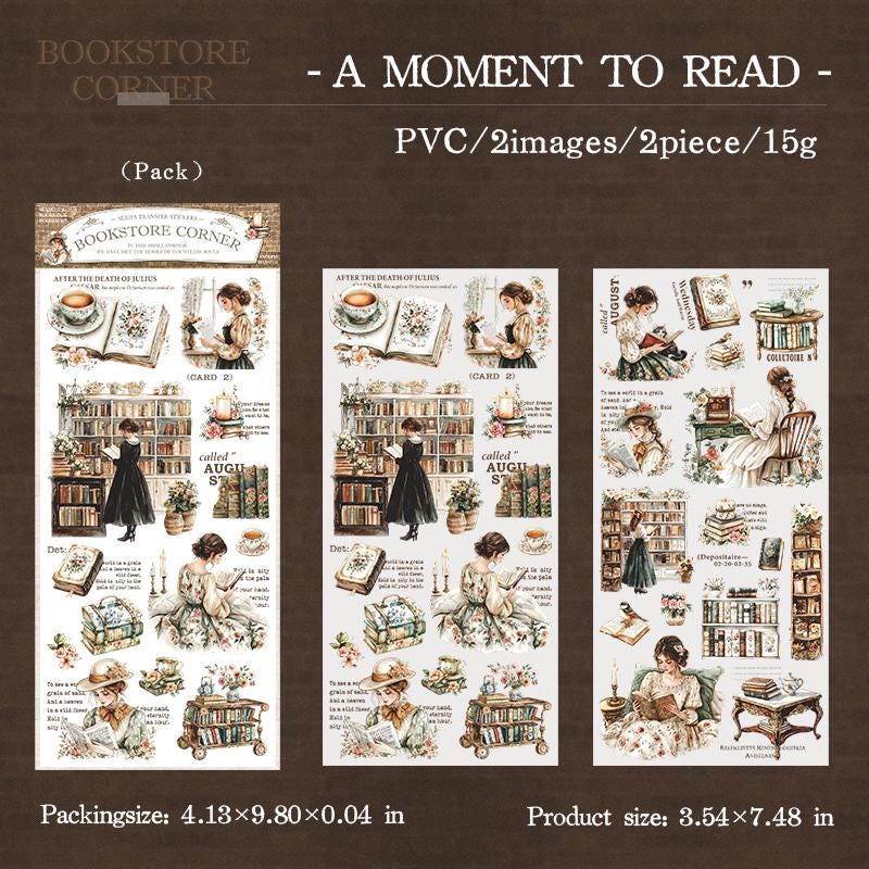 The Corner of Bookstore | Coffee Reading Aesthetic Sticker|Retro Planner Junk Journal Decorative Stickers Scrapbooking Collage Supplies