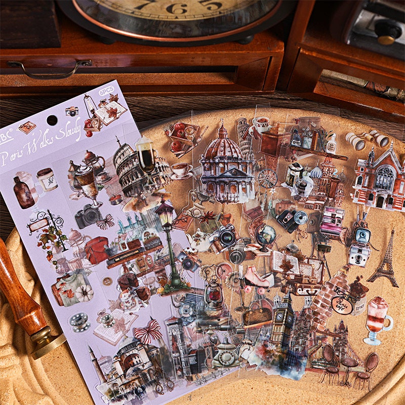 Nostalgia for Record Retro PET Stickers | Coffe Stickers | Musical Instruments Sticker Set | Junk Journal Stickers | Scrapbooking Supplies