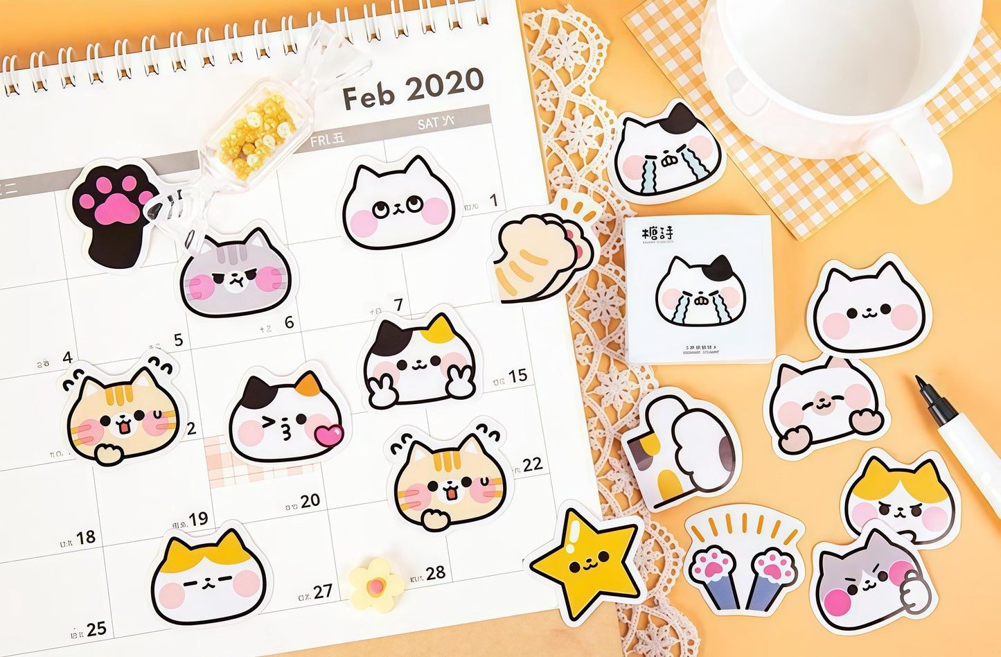 45pcs Cute Cat Sticker Pack | Junk Journal Stickers | Planner Sticker Set | Scrapbooking Kids Craft Supplies | Essential for Planners Bujo