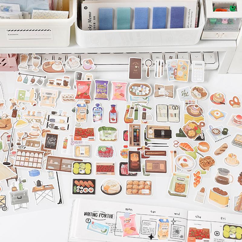 Waiting Weekend Cute Daily Life Sticker | Cafe Warm Room Desk Picnic Food Camping Decorative Stickers | Planner Journal Collage DIY Supplies