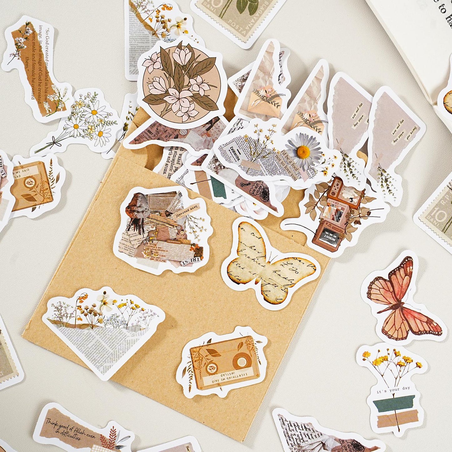 46pcs Retro Flower Butterfly Sticker Pack | Junk Journal Stickers | Essential for Planners Bujo | Kids Scrapbooking and Craft Supplies