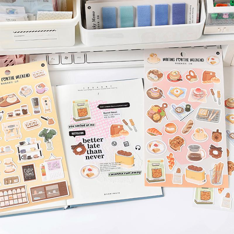 Waiting Weekend Cute Daily Life Sticker | Cafe Warm Room Desk Picnic Food Camping Decorative Stickers | Planner Journal Collage DIY Supplies