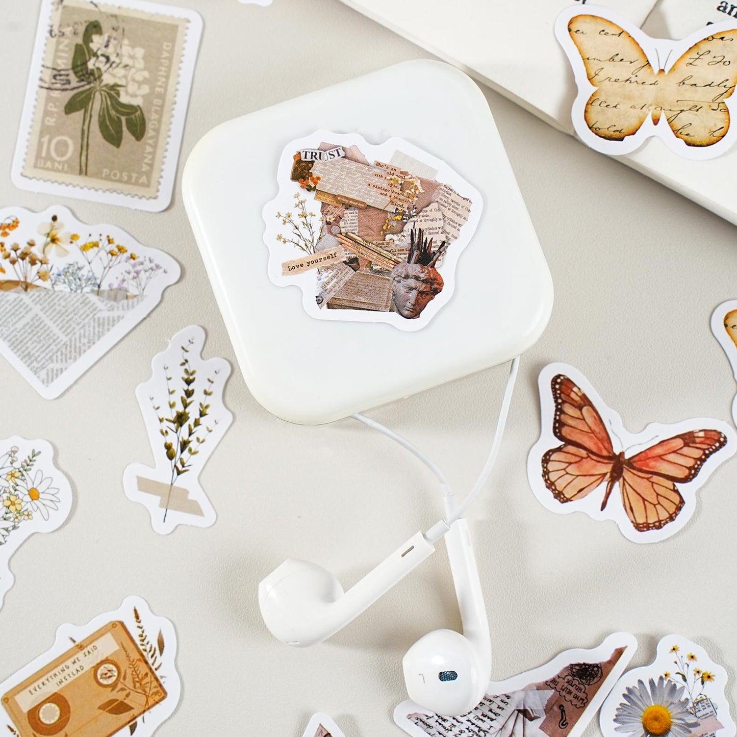 46pcs Retro Flower Butterfly Sticker Pack | Junk Journal Stickers | Essential for Planners Bujo | Kids Scrapbooking and Craft Supplies
