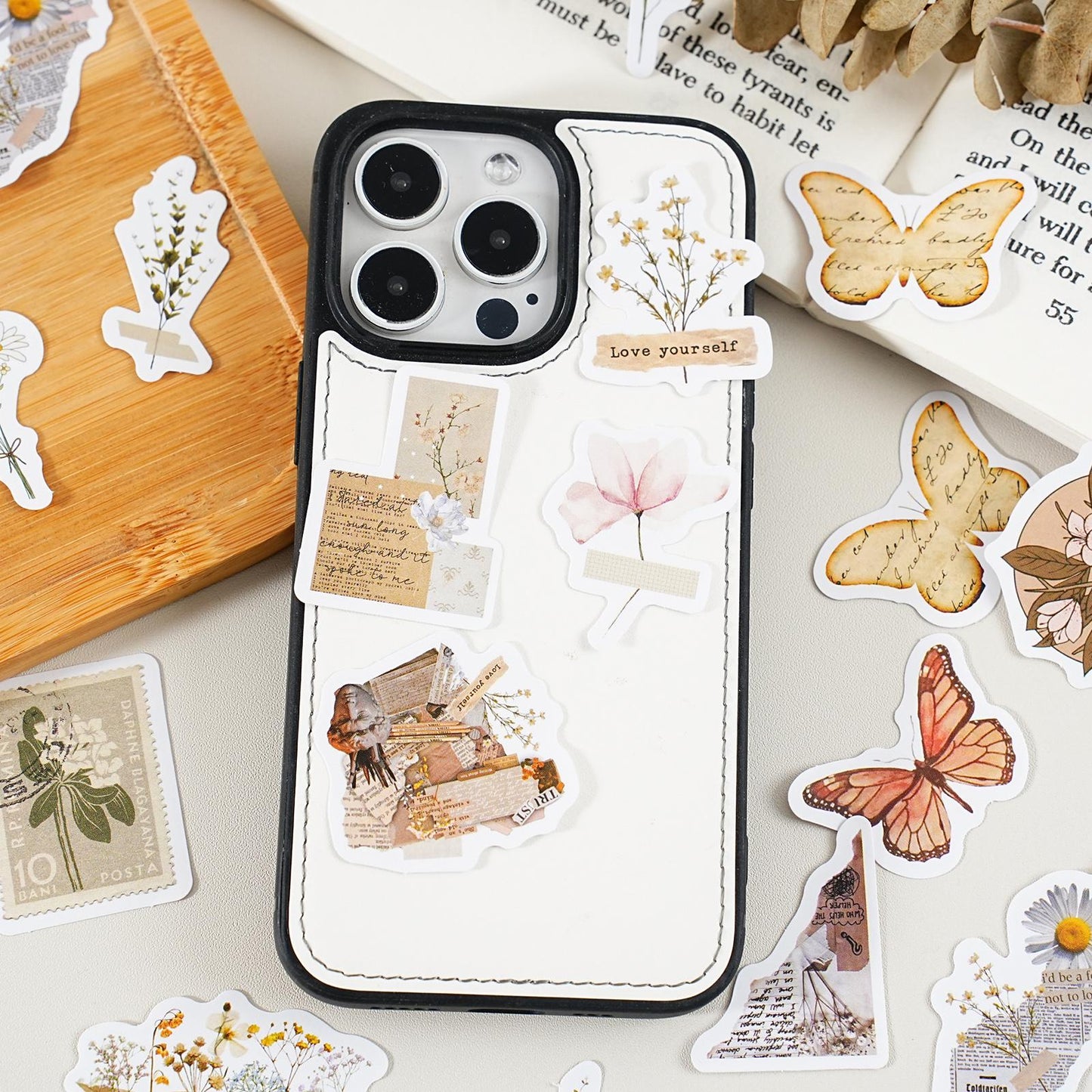 46pcs Retro Flower Butterfly Sticker Pack | Junk Journal Stickers | Essential for Planners Bujo | Kids Scrapbooking and Craft Supplies
