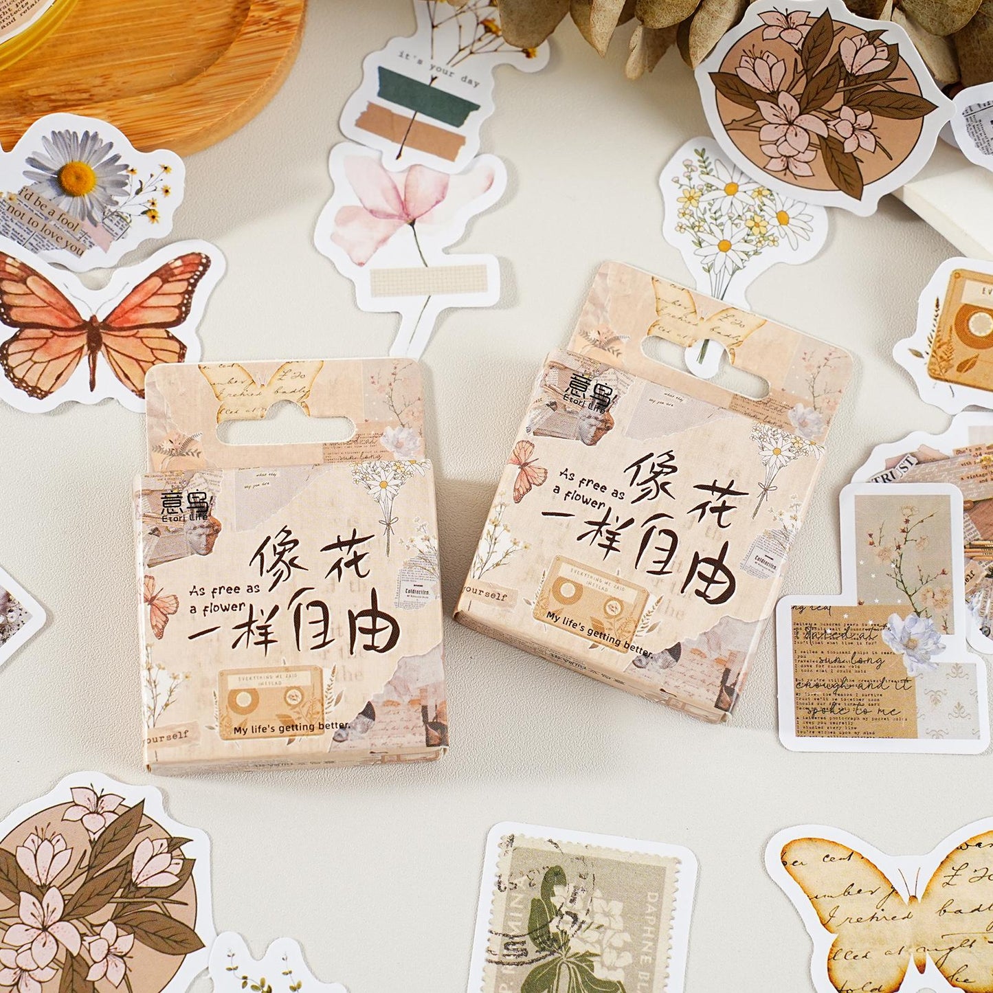 46pcs Retro Flower Butterfly Sticker Pack | Junk Journal Stickers | Essential for Planners Bujo | Kids Scrapbooking and Craft Supplies