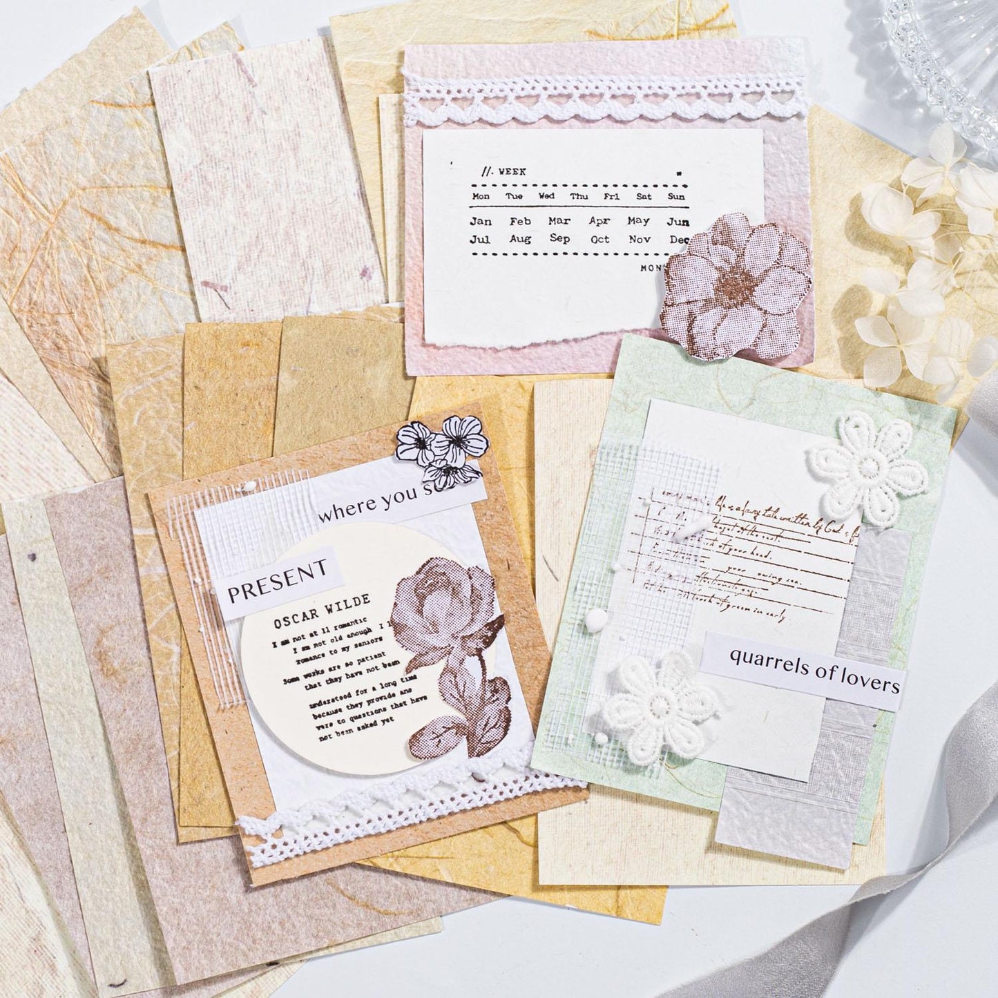 30 Sheets Material Paper | Textured Paper for Writing Drawing Card Making Journaling Scrapbooking|Junk Journal Collage Starter