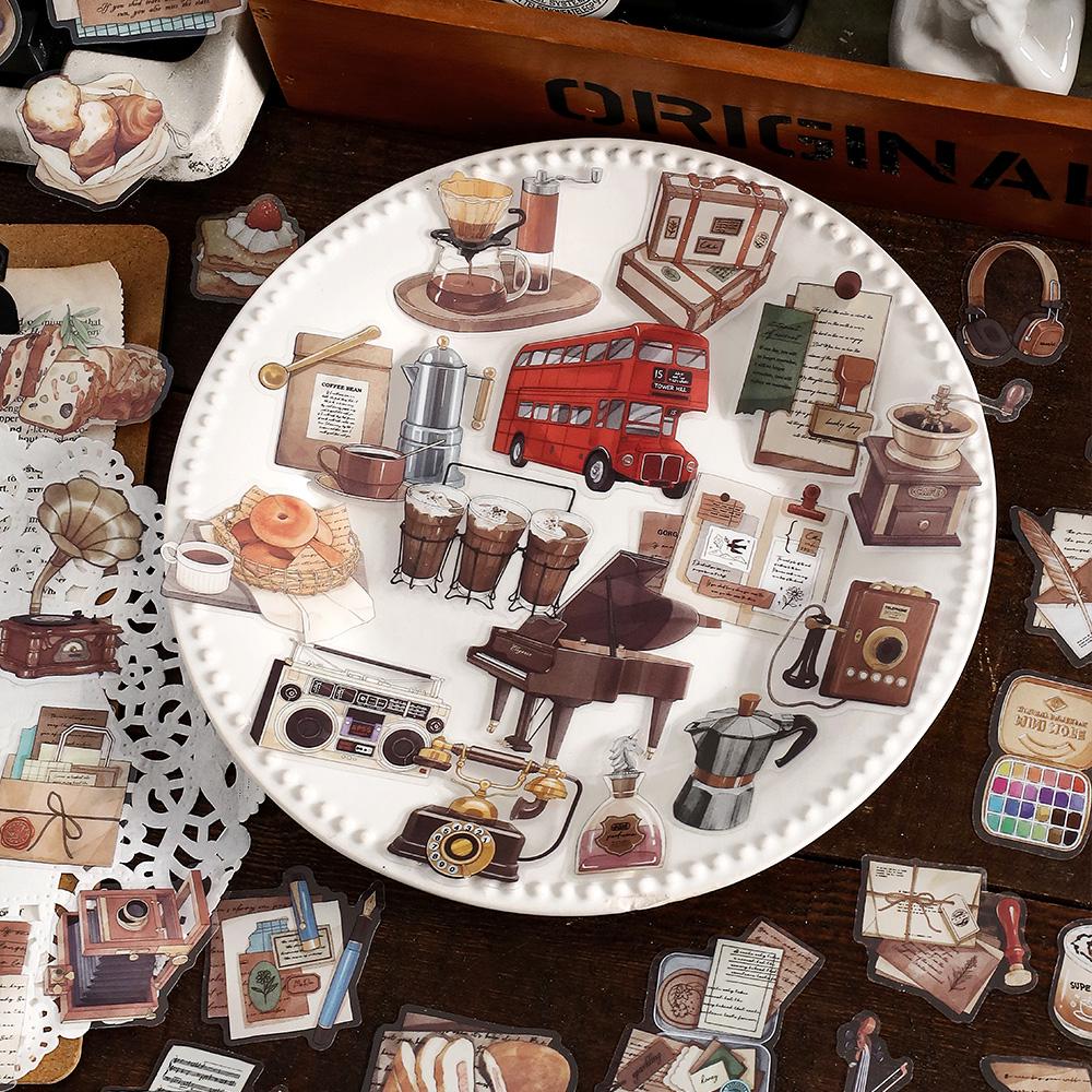 Retro Life Aesthetics Sticker Pack | Coffee Travel Musical Stickers | Planner Sticker Set | Junk Journal | Die Cut Deco Stickers