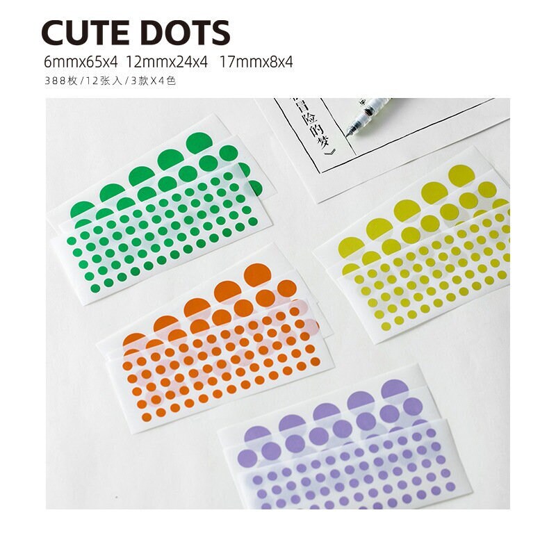 Cute Dots | 388pcs Dot Sticker Book | Functional Sticker | Planner Sticker Pack | Basic Stickers | BuJo Sticker kit