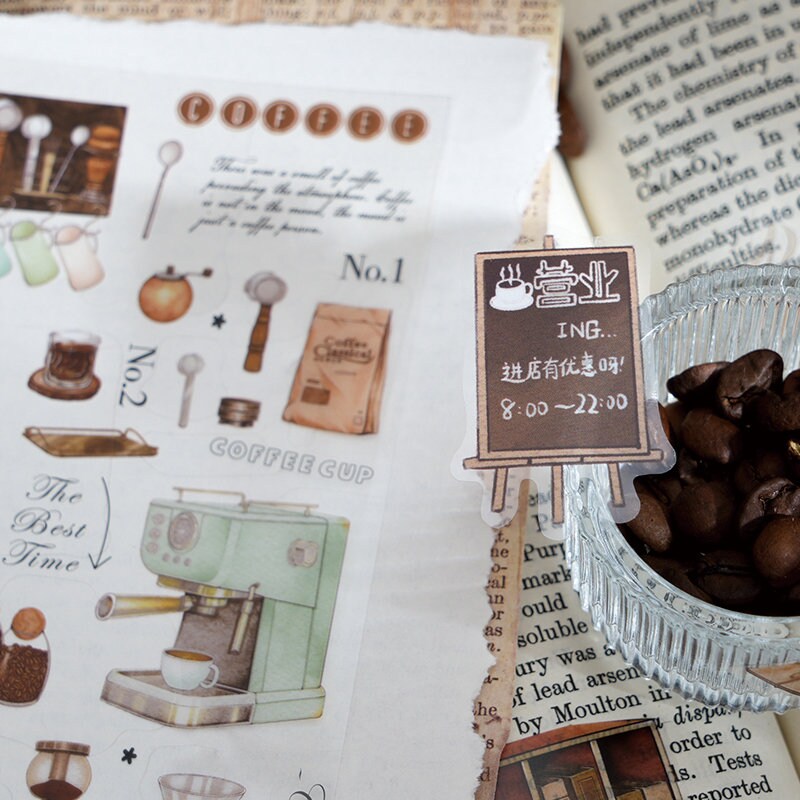 Retro Coffee Time Stickers | Reading Time Sticker Pack | Planner Sticker Set | Junk Journal Vintage Journaling Scrapbooking Collage Kit