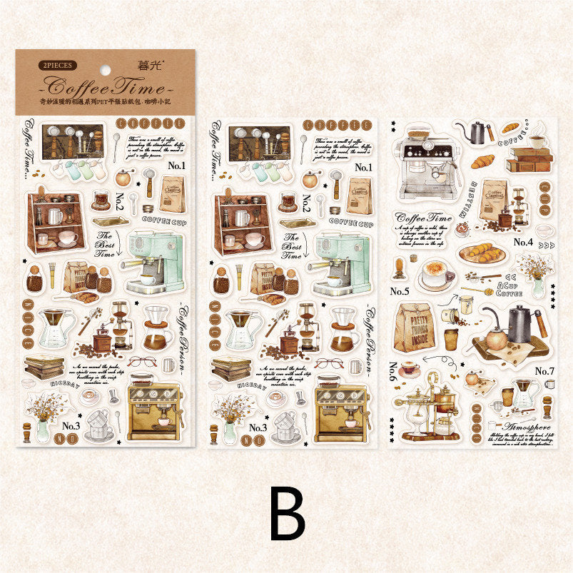 Retro Coffee Time Stickers | Reading Time Sticker Pack | Planner Sticker Set | Junk Journal Vintage Journaling Scrapbooking Collage Kit