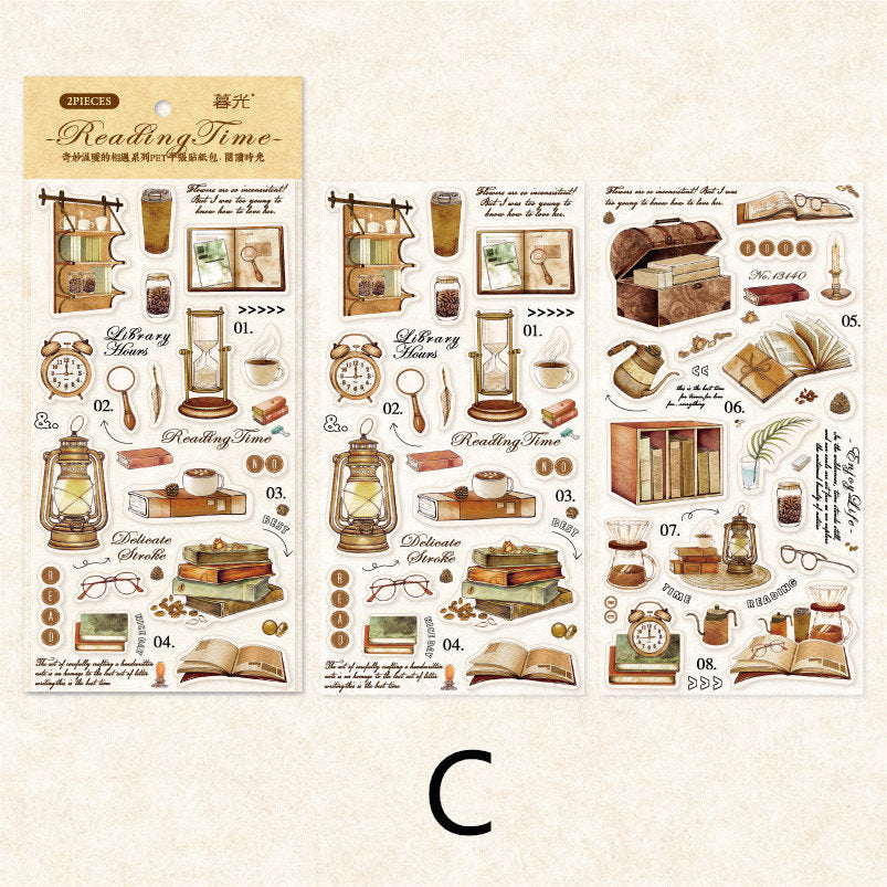 Retro Coffee Time Stickers | Reading Time Sticker Pack | Planner Sticker Set | Junk Journal Vintage Journaling Scrapbooking Collage Kit