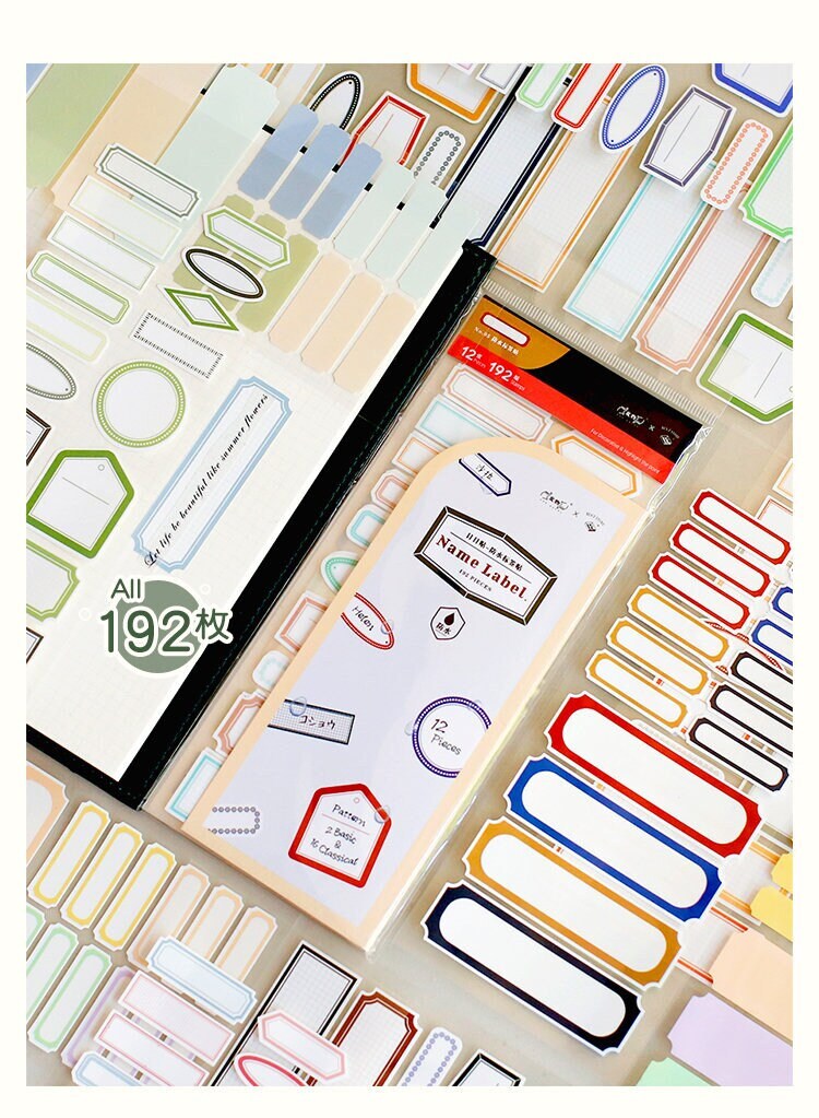 192pcs Label Sticker Book | Name Label | Functional Planner Sticker Pack | Basic Stickers | BuJo Sticker kit |