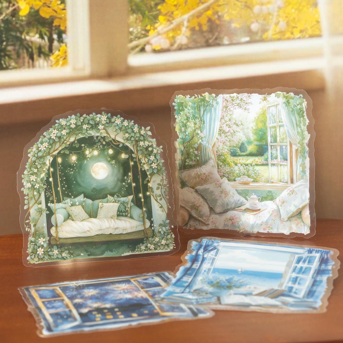 Bright View Outside the Window PET Sticker Pack | Decorative Planner Stickers | Scrapbooking Collage Junk Journal Album Sticker Supplies