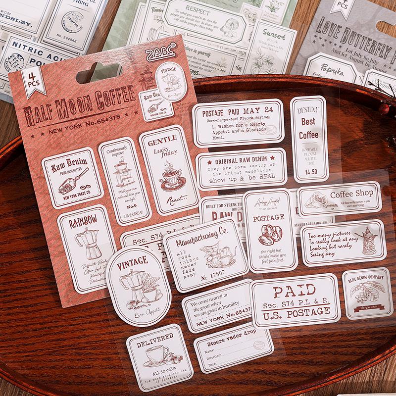 Retro Sticker Label Pack | Small Words Plant Butterfly Stickers | Vintage Journal Scrapbooking Collage Crafting Supplies | Planner Sticker