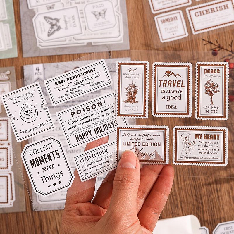 Retro Sticker Label Pack | Small Words Plant Butterfly Stickers | Vintage Journal Scrapbooking Collage Crafting Supplies | Planner Sticker