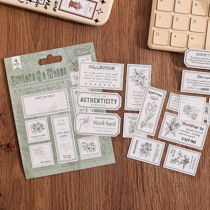Retro Sticker Label Pack | Small Words Plant Butterfly Stickers | Vintage Journal Scrapbooking Collage Crafting Supplies | Planner Sticker