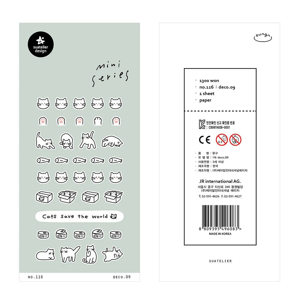 Suatelier Korean Mini Series Stickers | Cute Cat Weather Workout Planner Decorative Stickers | Bujo Journal Collage Scrapbooking Supplies