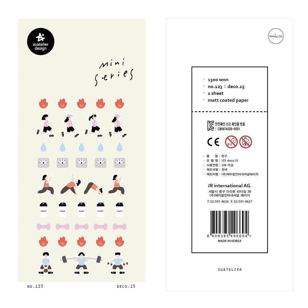 Suatelier Korean Mini Series Stickers | Cute Cat Weather Workout Planner Decorative Stickers | Bujo Journal Collage Scrapbooking Supplies