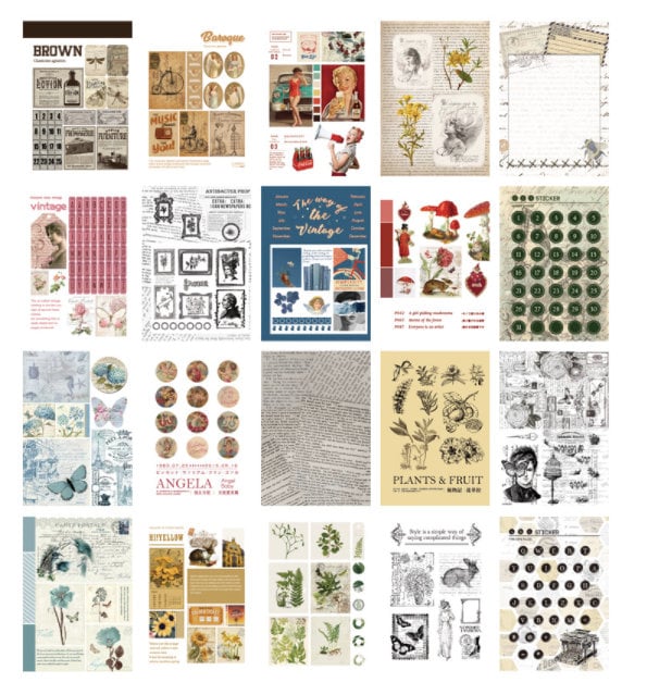 20 Sheets Vintage Sticker Book | Planner Sticker Collection | Aesthetic Stickers | Junk Journal | Planner Supplies