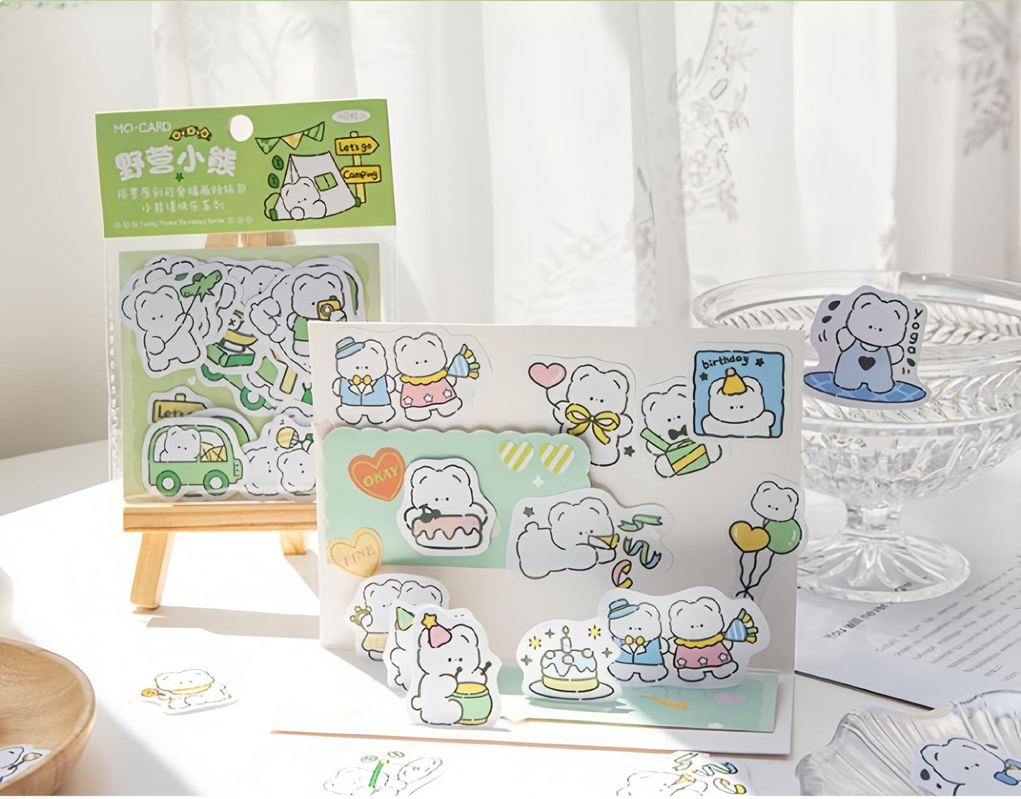 40pcs Cartoon Bear Daily Life Sticker | Cute Handdrawn Bear Stickers | Kawaii Animal Planner Stickers Junk Journal Scrapbooking Supplies