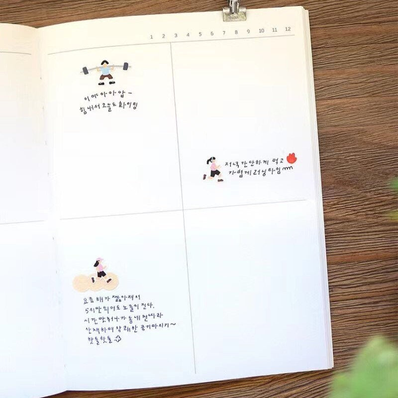Suatelier Korean Mini Series Stickers | Cute Cat Weather Workout Planner Decorative Stickers | Bujo Journal Collage Scrapbooking Supplies