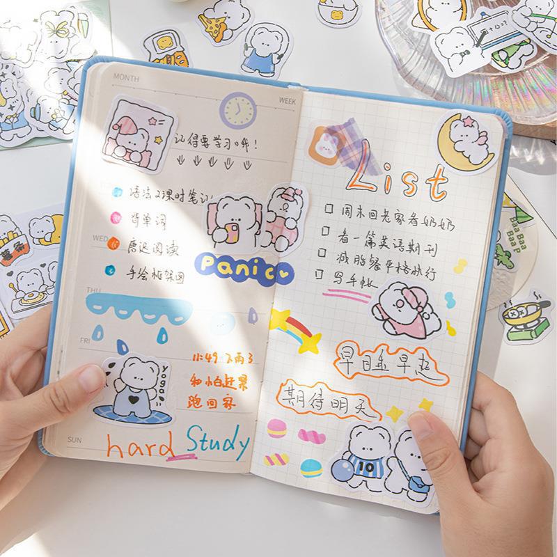 40pcs Cartoon Bear Daily Life Sticker | Cute Handdrawn Bear Stickers | Kawaii Animal Planner Stickers Junk Journal Scrapbooking Supplies