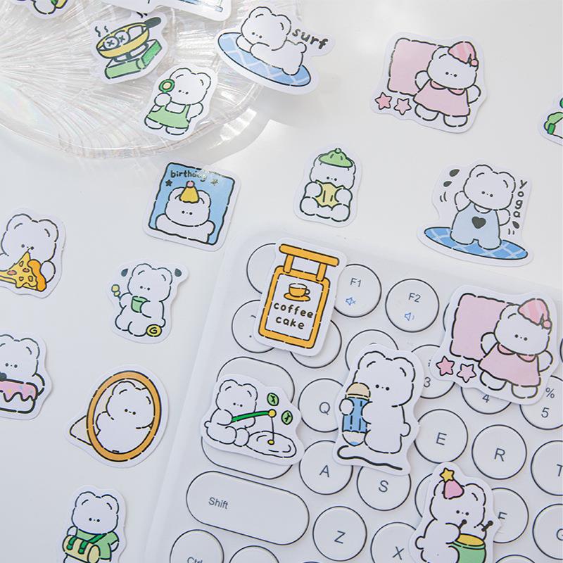 40pcs Cartoon Bear Daily Life Sticker | Cute Handdrawn Bear Stickers | Kawaii Animal Planner Stickers Junk Journal Scrapbooking Supplies