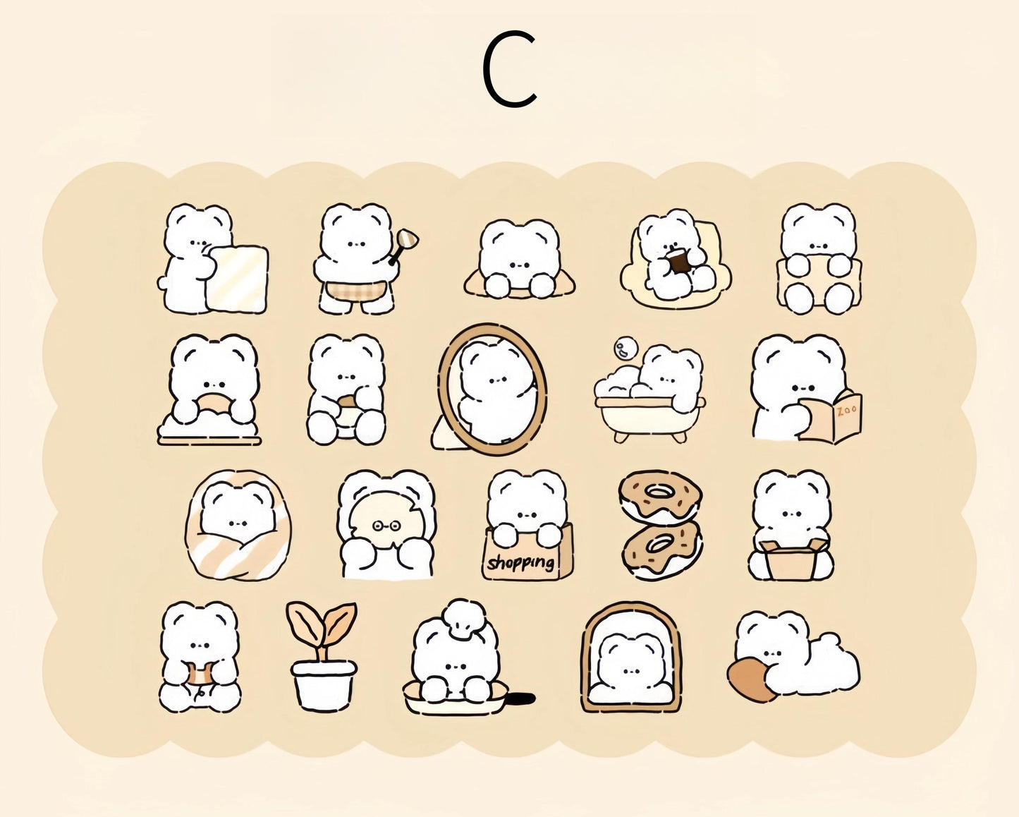 40pcs Cartoon Bear Daily Life Sticker | Cute Handdrawn Bear Stickers | Kawaii Animal Planner Stickers Junk Journal Scrapbooking Supplies