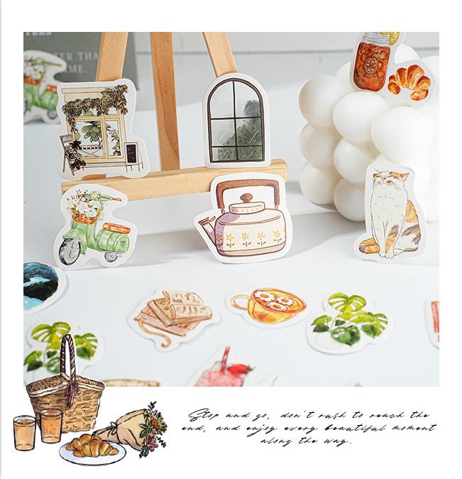 46pcs Handdrawn Summer Daiy Life Aesthetics Sticker Pack | Life Stickers | Planner Sticker Set | Junk Journal | Die Cut Deco Stickers