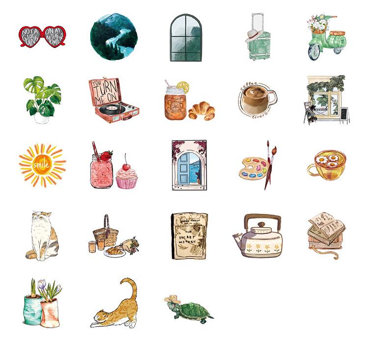 46pcs Handdrawn Summer Daiy Life Aesthetics Sticker Pack | Life Stickers | Planner Sticker Set | Junk Journal | Die Cut Deco Stickers