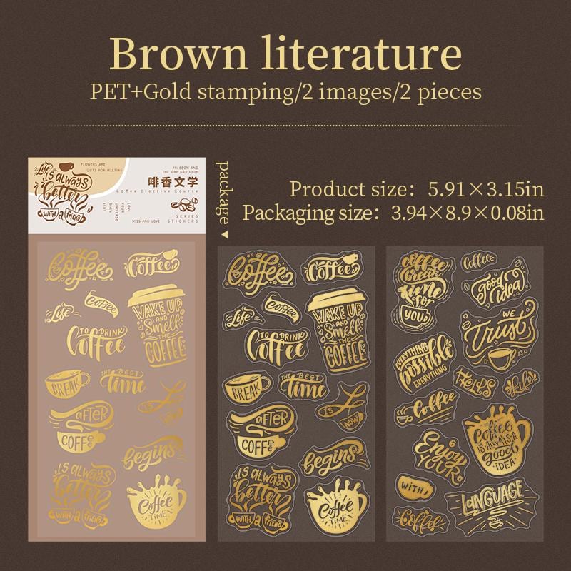 Retro Gold Foiled Coffee Stickers | Coffe Bread Stickers | Journal Sticker Set | Coffee Plant Junk Journal Stickers | Scrapbooking Supplies