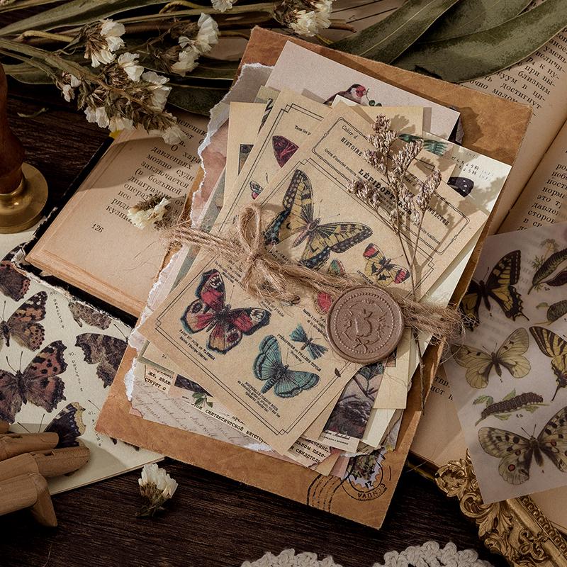 60pcs Retro Butterfly Travel Junk Journal Kit | Planner Sticker Material Paper Set | Vintage Junk Journal | Die Cut Deco Stickers Supplies