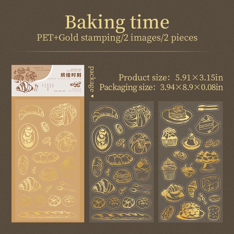 Retro Gold Foiled Coffee Stickers | Coffe Bread Stickers | Journal Sticker Set | Coffee Plant Junk Journal Stickers | Scrapbooking Supplies