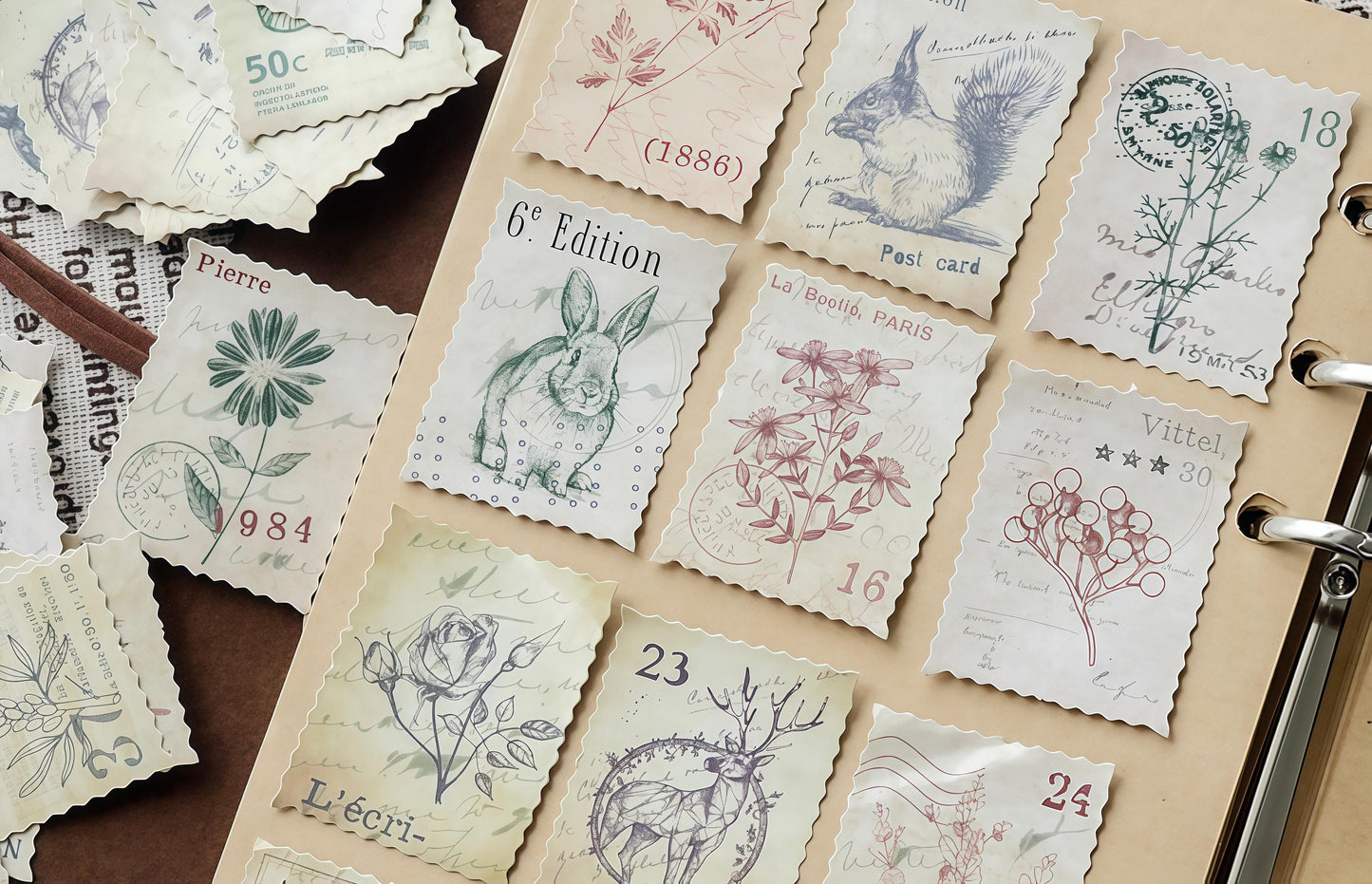 46pcs Vintage Forest Stamp Sticker Pack / Junk Journal / Stickers / Planner Sticker Set