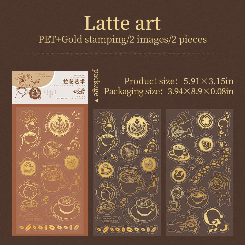 Retro Gold Foiled Coffee Stickers | Coffe Bread Stickers | Journal Sticker Set | Coffee Plant Junk Journal Stickers | Scrapbooking Supplies