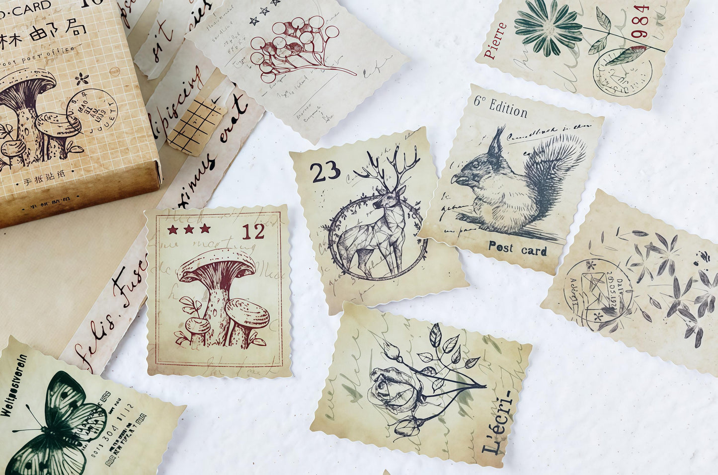 46pcs Vintage Forest Stamp Sticker Pack / Junk Journal / Stickers / Planner Sticker Set