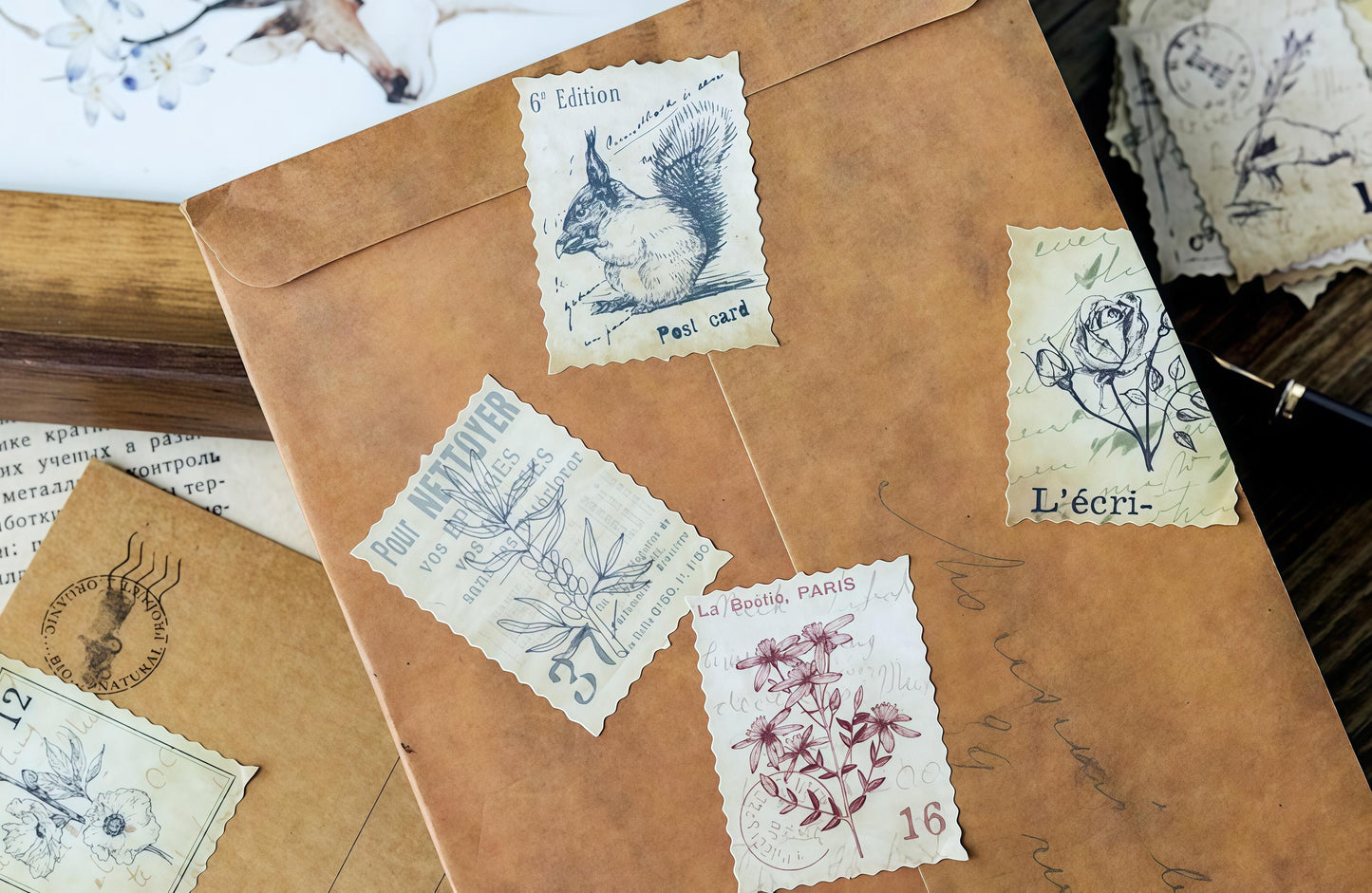 46pcs Vintage Forest Stamp Sticker Pack / Junk Journal / Stickers / Planner Sticker Set