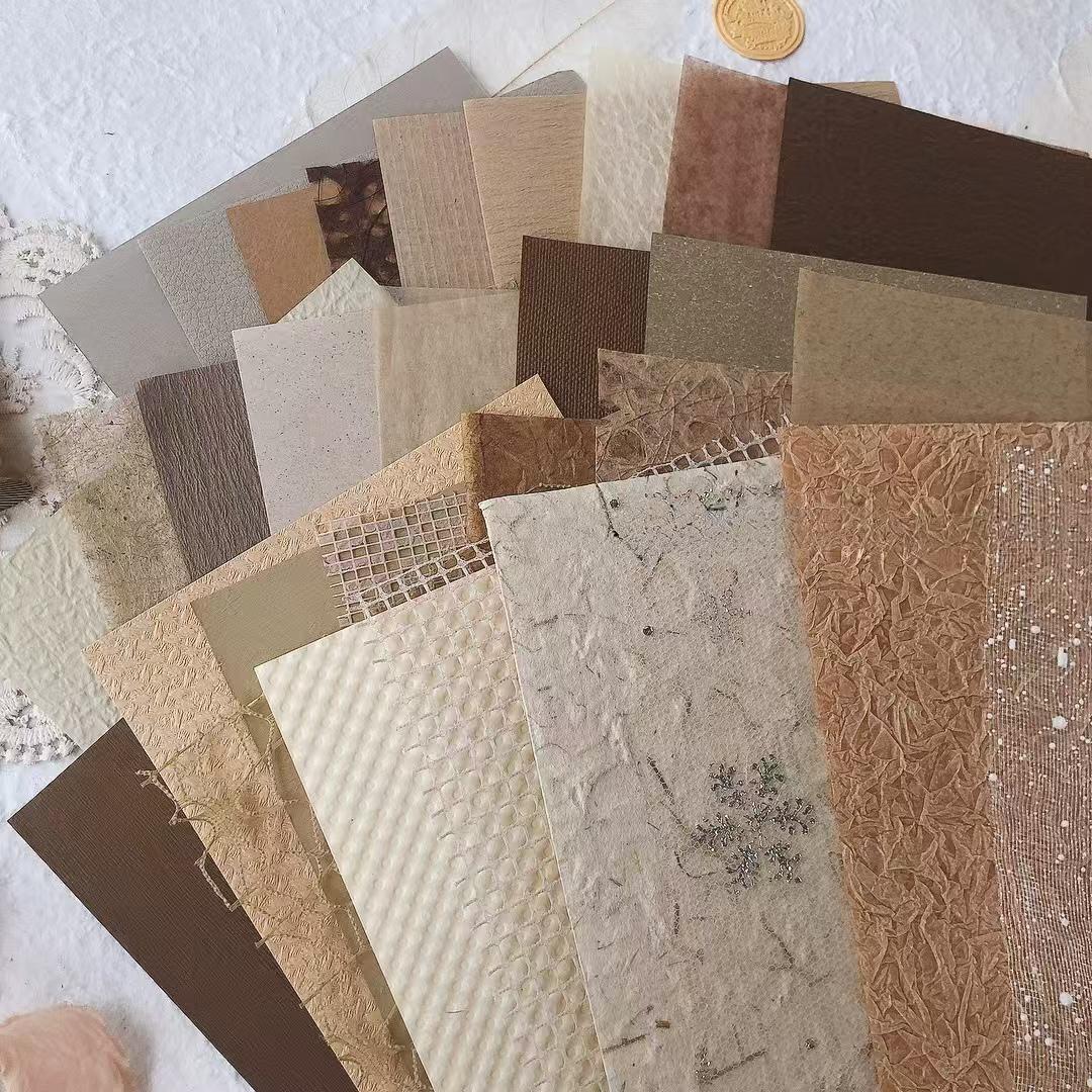 30 Sheets Mixed Material Paper Pack | A5 Size | Cotton Crepe Mulberry Tissue Decoupage Paper | Junk Journal Collage Starter