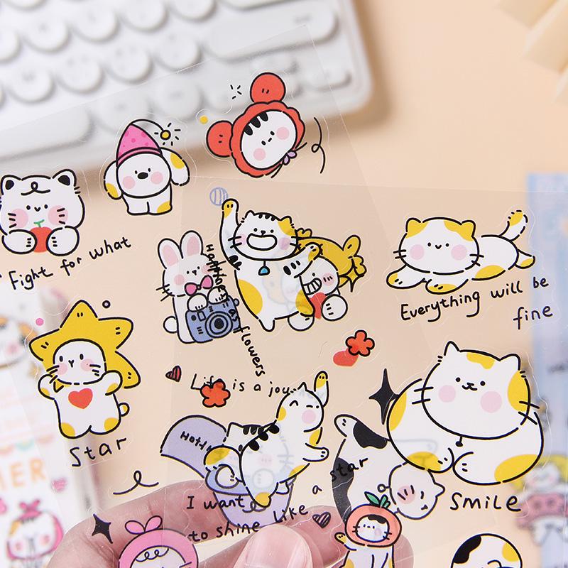 6 Sheets Cute Cat Stickers | Kitten Stickers | Kawaii Animal Planner Stickers Junk Journal Scrapbooking Supplies